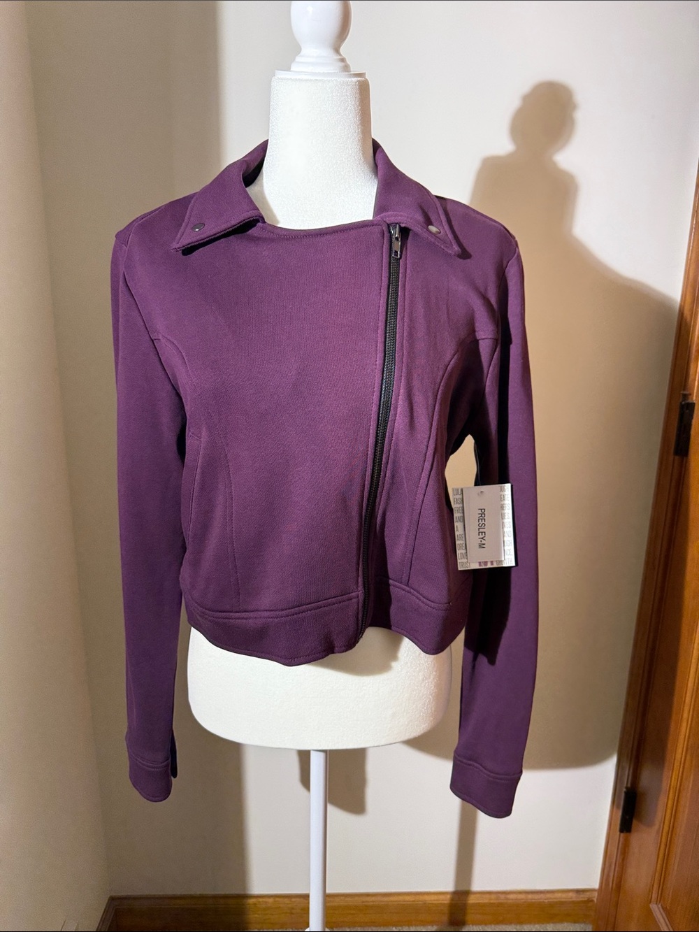 LuLaRoe Plum Asymmetrical Zip Bomber Jacket